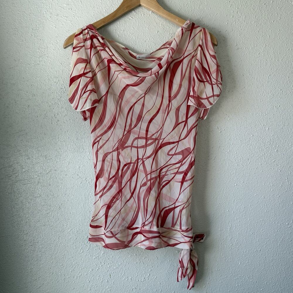 90s Charlotte Russe Cowl Neck Fairy Flutter Sleeve Tie Waist Sheer Top Wms Large